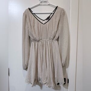 Double Zero Cream Polka Dot Long Sleeve Mini Dress with Black Trim